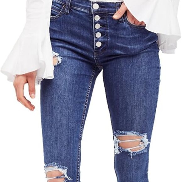 Free People REGAN Raw-Edge Skinny Fit Jeans - Picture 3 of 14